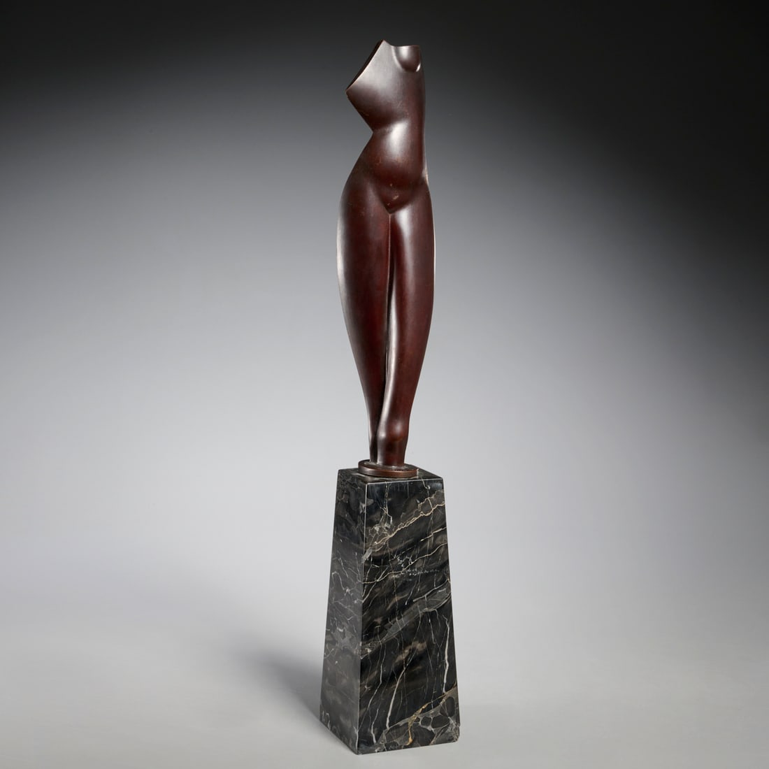 Alexander Archipenko (after), bronze sculpture: Alexander Archipenko (after), bronze sculpture, After Alexander Archipenko (American/Russian, 1887-1964), Flat Torso, patinated bronze on marble base, inscribed base, 14.25"h (bronze), 23.5"h x 3.75"w