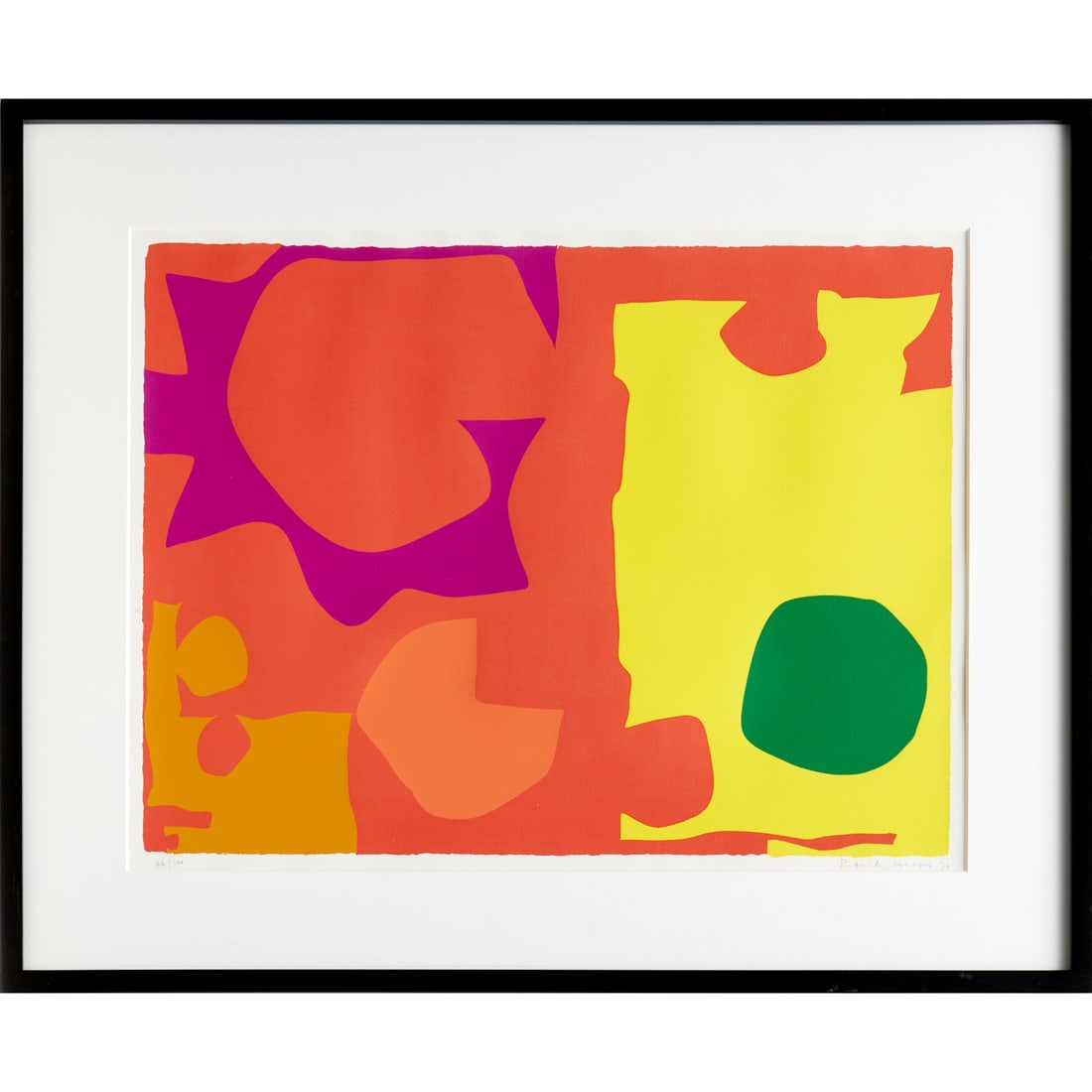 Patrick Heron, screenprint, 1970: Patrick Heron, screenprint, 1970, Patrick Heron (British, 1920-1999), "Six in Vermilion with Green in Yellow", screenprint on wove paper, signed and dated lower right, numbered 46/100, 24.5"h w 32"w (