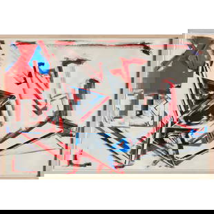 Dennis John Ashbaugh, mixed media paper, 1981: Dennis John Ashbaugh, mixed media paper, 1981, Dennis John Ashbaugh (American, b. 1946), "Landlords Facing Jail", oil and pencil on paper, initialed and dated lower right, title inscribed verso, frame
