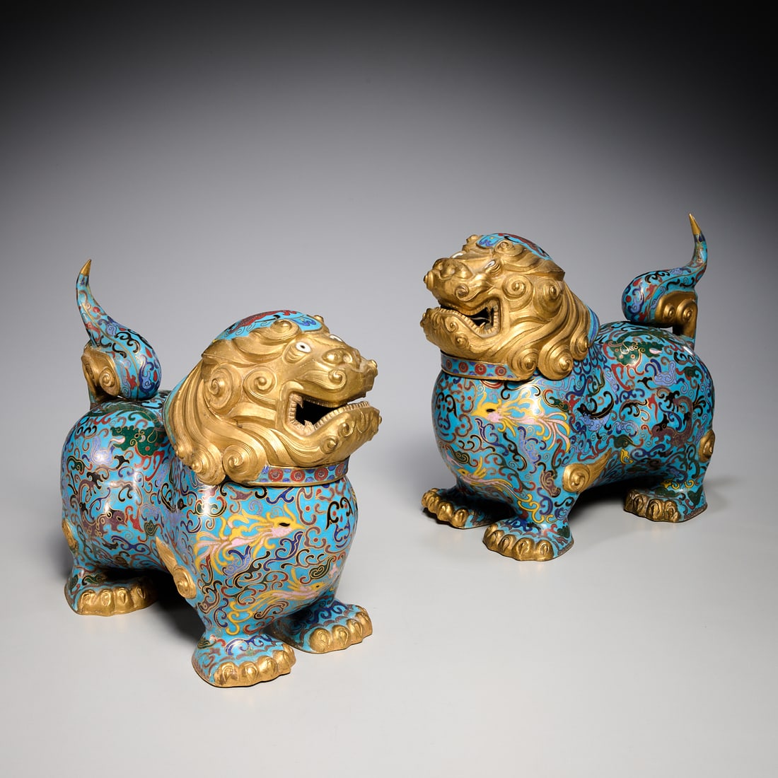 Pair Chinese cloisonne Buddhist Lion censers (1 of 6)