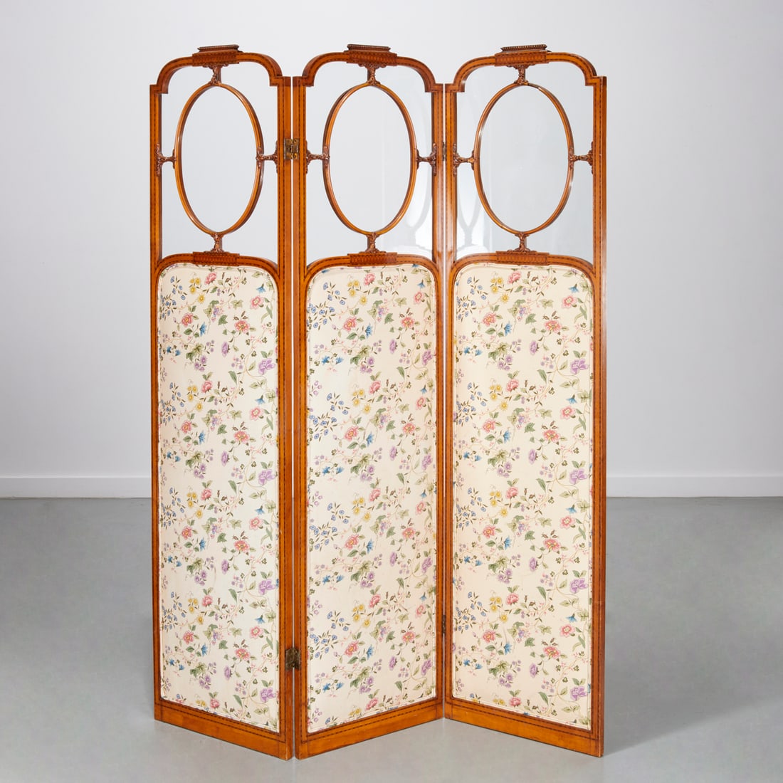 Edwardian satinwood silk paneled dressing screen (1 of 10)