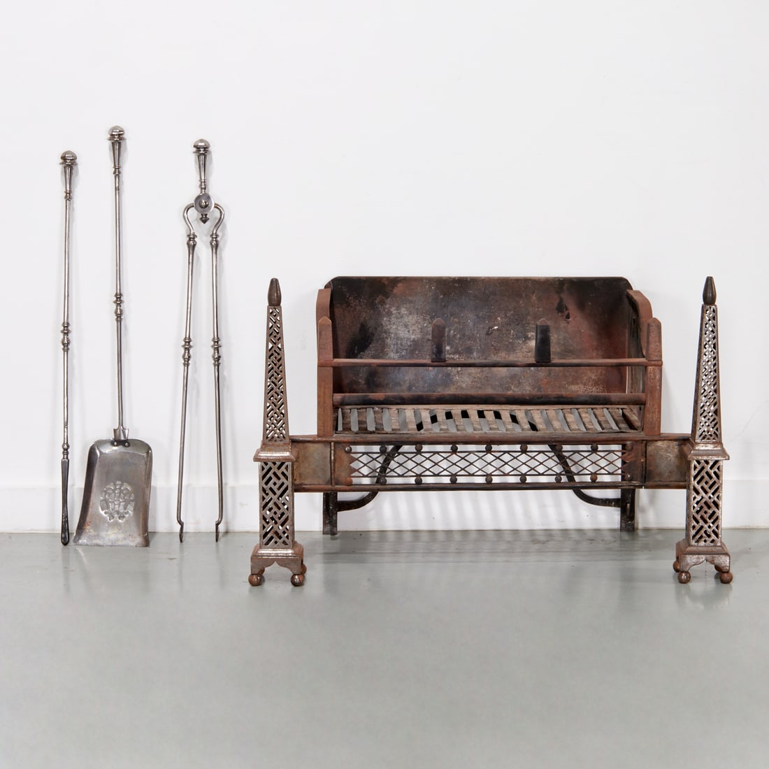 George III steel fire basket and hearth tools (1 of 6)