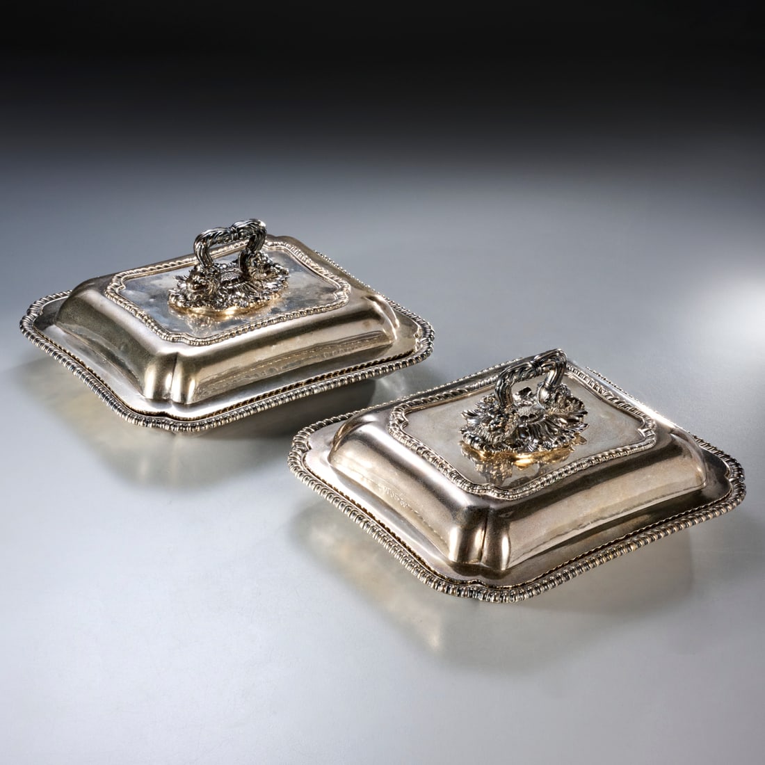 Pair Paul Storr silver covered dishes, ex museum (1 of 7)