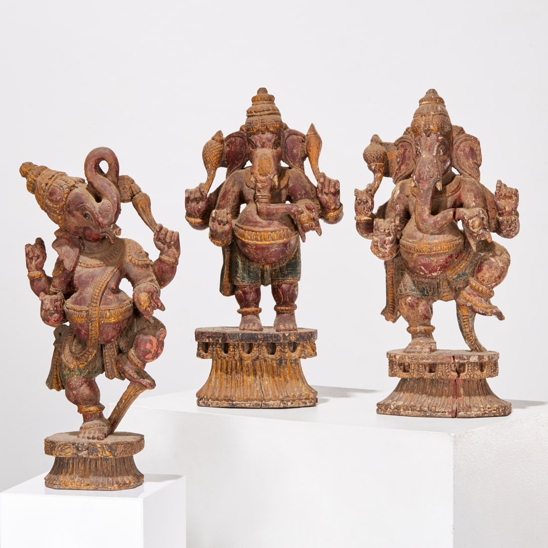 (3) antique Indian carved wood Ganeshas (1 of 9)