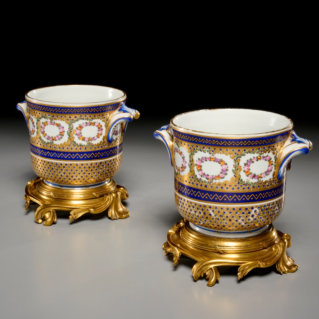 Pair Sevres ormolu mounted cache pots, ex museum (1 of 8)