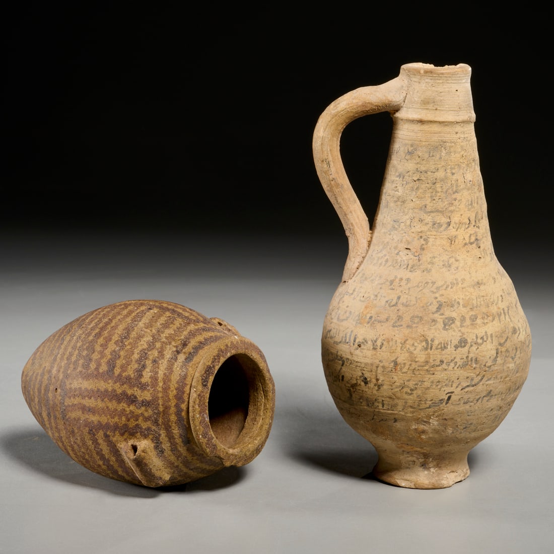 (2) ancient Egyptian style pottery vessels (1 of 8)