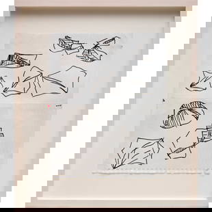 Wyatt Kahn, drawing on paper: Wyatt Kahn, drawing on paper, Wyatt Kahn (American, b. 1983), Untitled, ink drawing on two sheets of partially lined loose leaf paper taped together, unsigned, 8.5"h x 10.5"w (sheet), 13.25"h x 15.25"