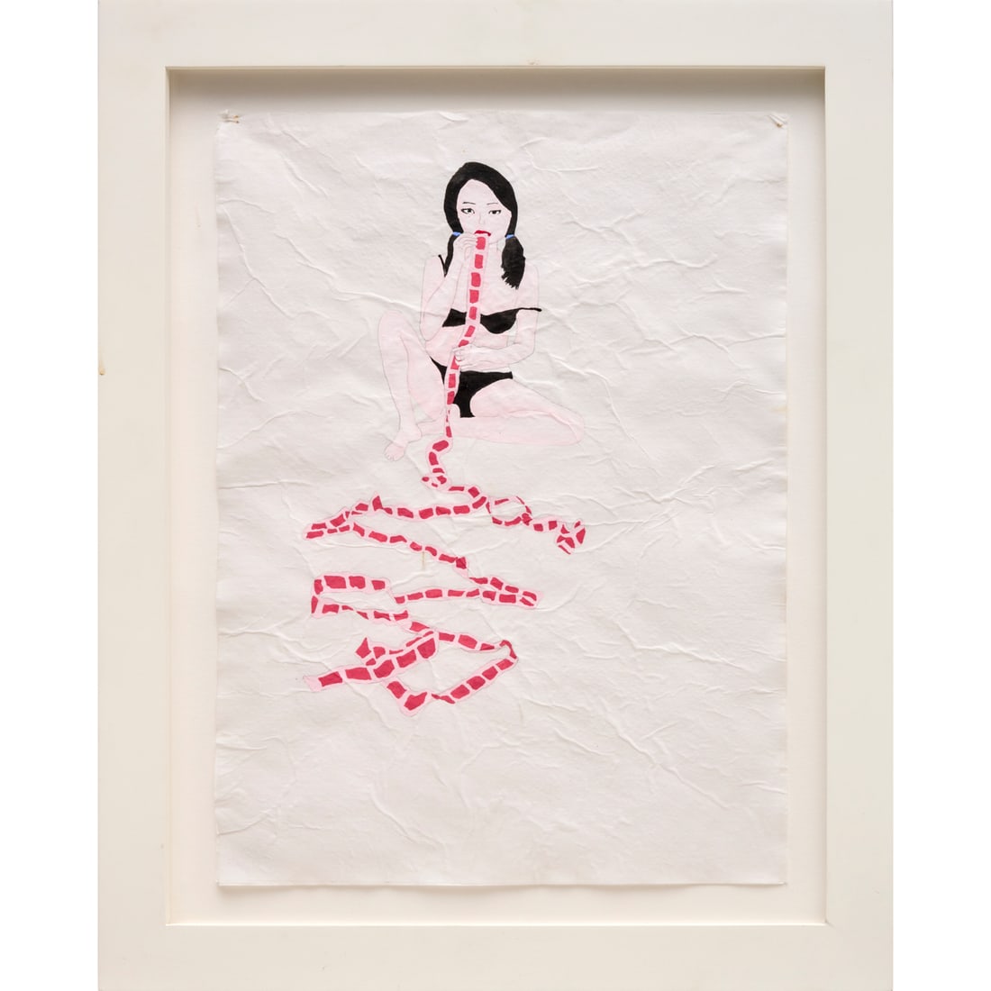 Kyung Jeon, gouache and graphite on rice paper: Kyung Jeon, gouache and graphite on rice paper, Kyung Jeon (Korean-American, b. 1975), "Draw Out Pull Tape", 2003, unsigned, 12.75"h x 9.5"w (sheet), 16.5"h x 13"w (frame)