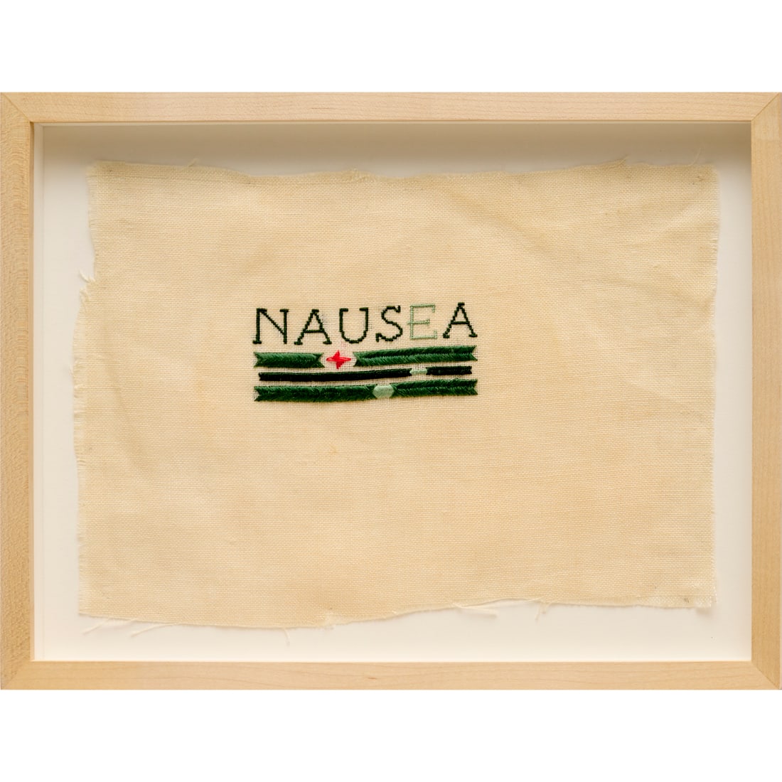 Robert Fontenot, embroidery on textile: Robert Fontenot, embroidery on textile, Robert Fontenot (American, 20th/21st c.), "Nausea", from the series "Dictionary of Earthly Delights", signature not observed, approx. 8"h x 10.5"w (textile), 9.