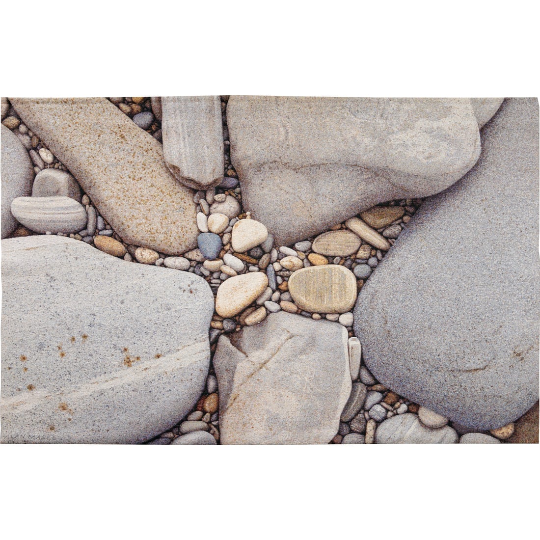 Alan Magee, large jacquard tapestry, 2005: Alan Magee, large jacquard tapestry, 2005, Alan Magee (American, b. 1947), "Stones", number 5 from an edition of 18, signature label on verso, woven in Belgium, title and origin on turned edges, with