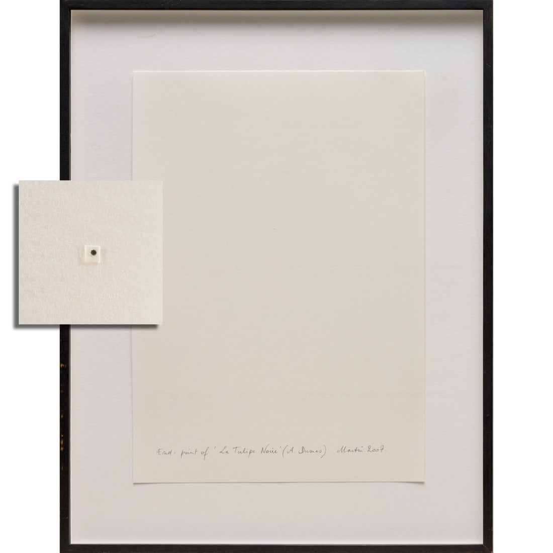 Kris Martin, graphite and collage on paper, 2007: Kris Martin, graphite and collage on paper, 2007, Kris Martin (Belgian, b. 1972), "End Point Of La Tulip Noire", signed and dated lower right, 16.5"h x 11.5"w (sheet), 22"h x 17"w (frame)