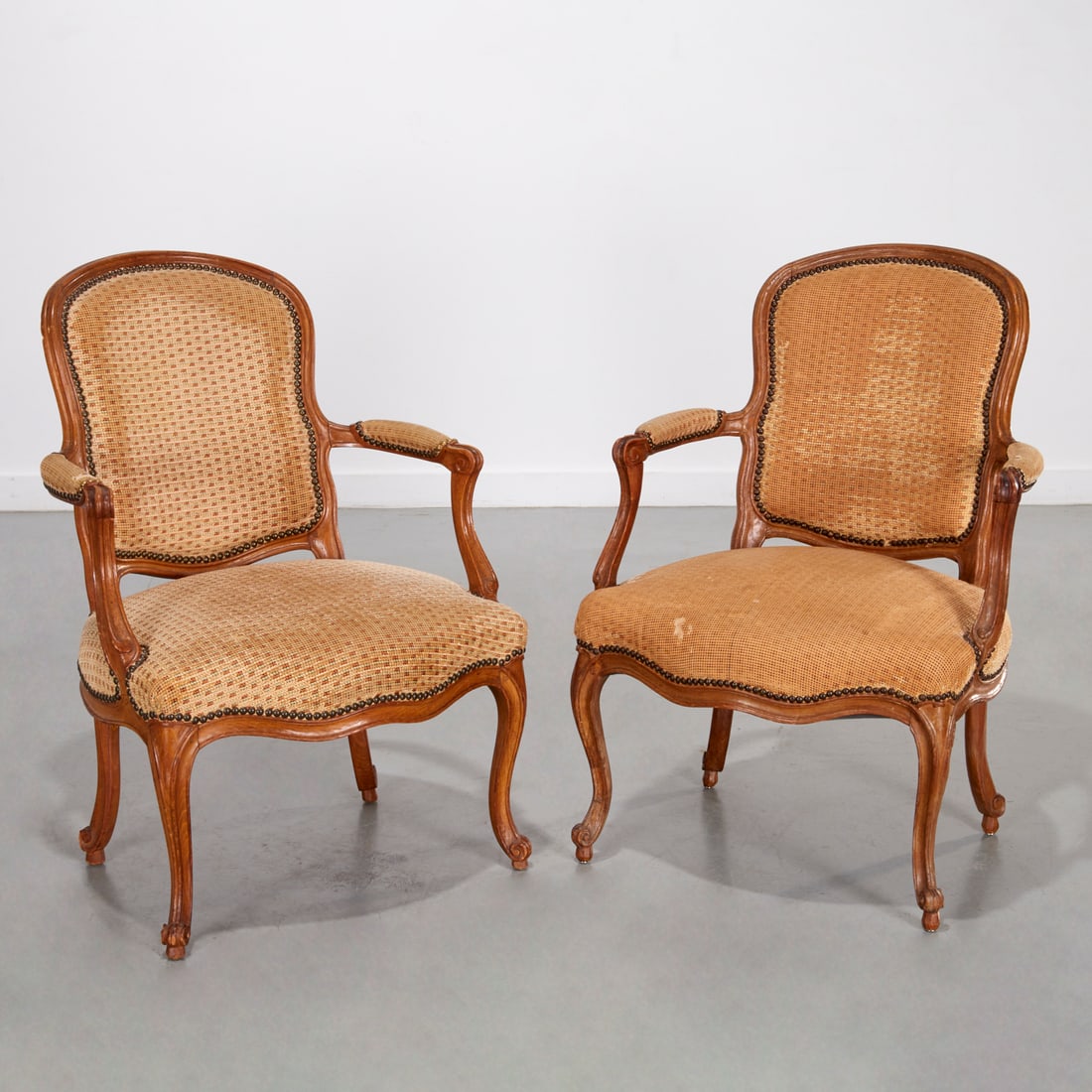 Pair Louis XV Period beechwood fauteuil (1 of 8)