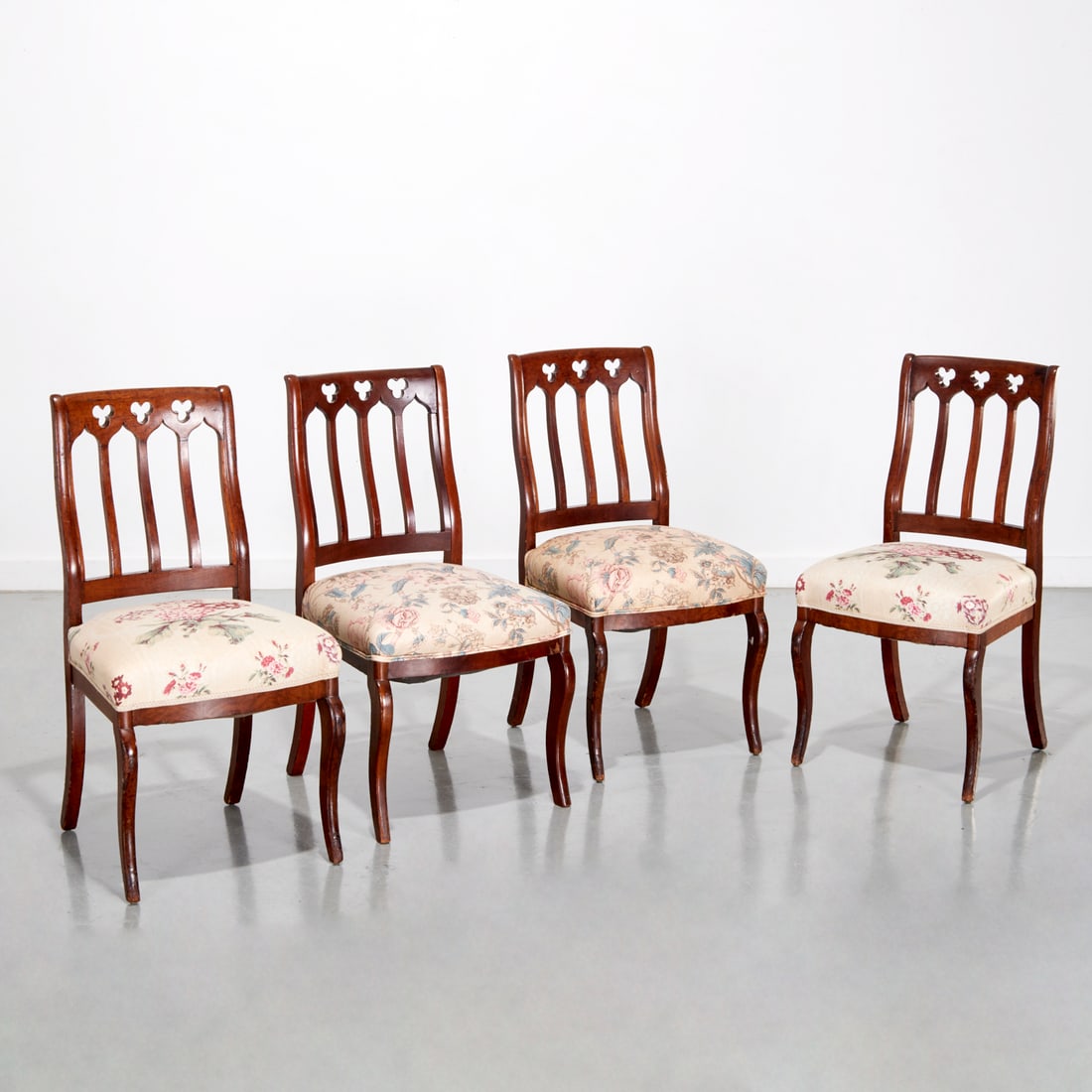 Set (4) Gothic Revival walnut side chairs (1 of 7)