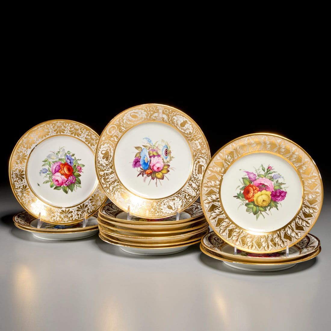 Set (14) antique Derby hand painted cabinet plates (1 of 8)