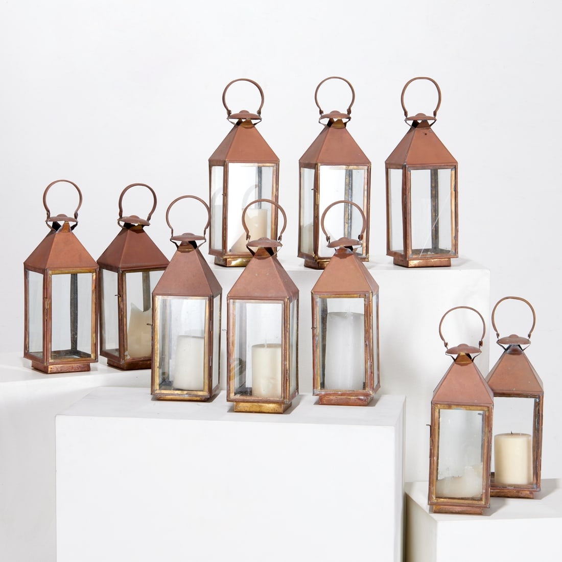 Set (10) large sheet copper candle lanterns (1 of 7)