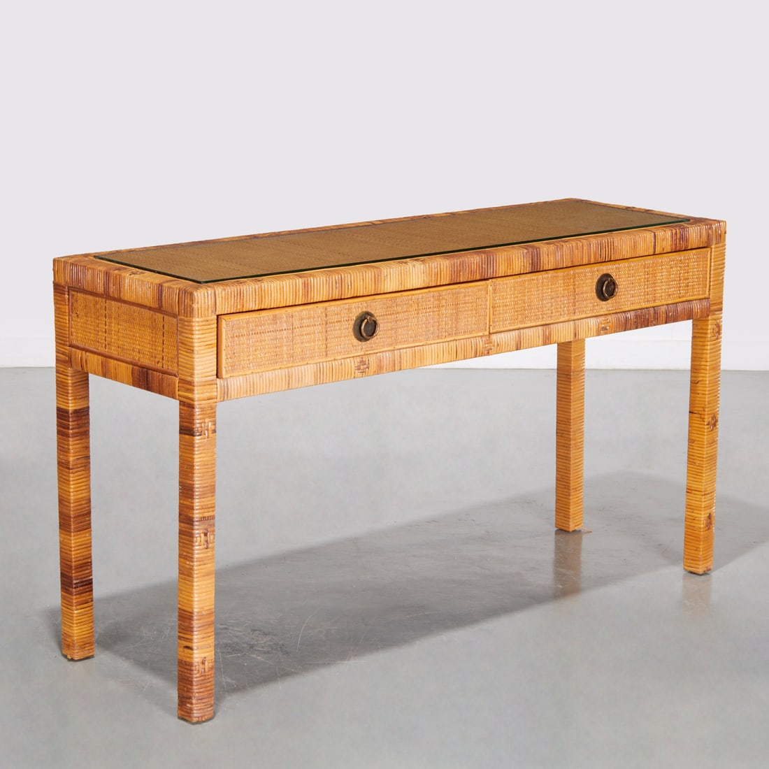 Bielecky Bros. style rattan console table (1 of 9)