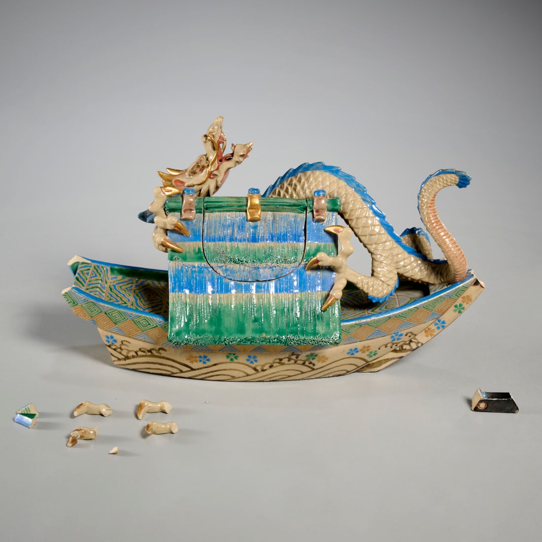 Chinese boat-form stoneware incense burner (1 of 10)