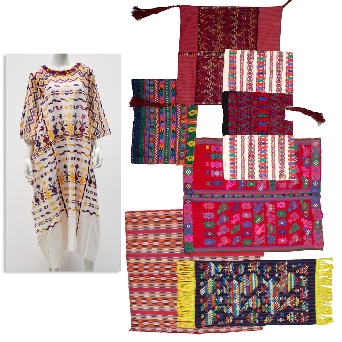 (7) Guatemalan Huipils and Tzutes, ex museum: (7) Guatemalan Huipils and Tzutes, ex museum, 20th c., 52.5"h x 49"w (largest), 21"h x 28"w (smallest) Provenance: Sold to Benefit the Minneapolis Institute of Art