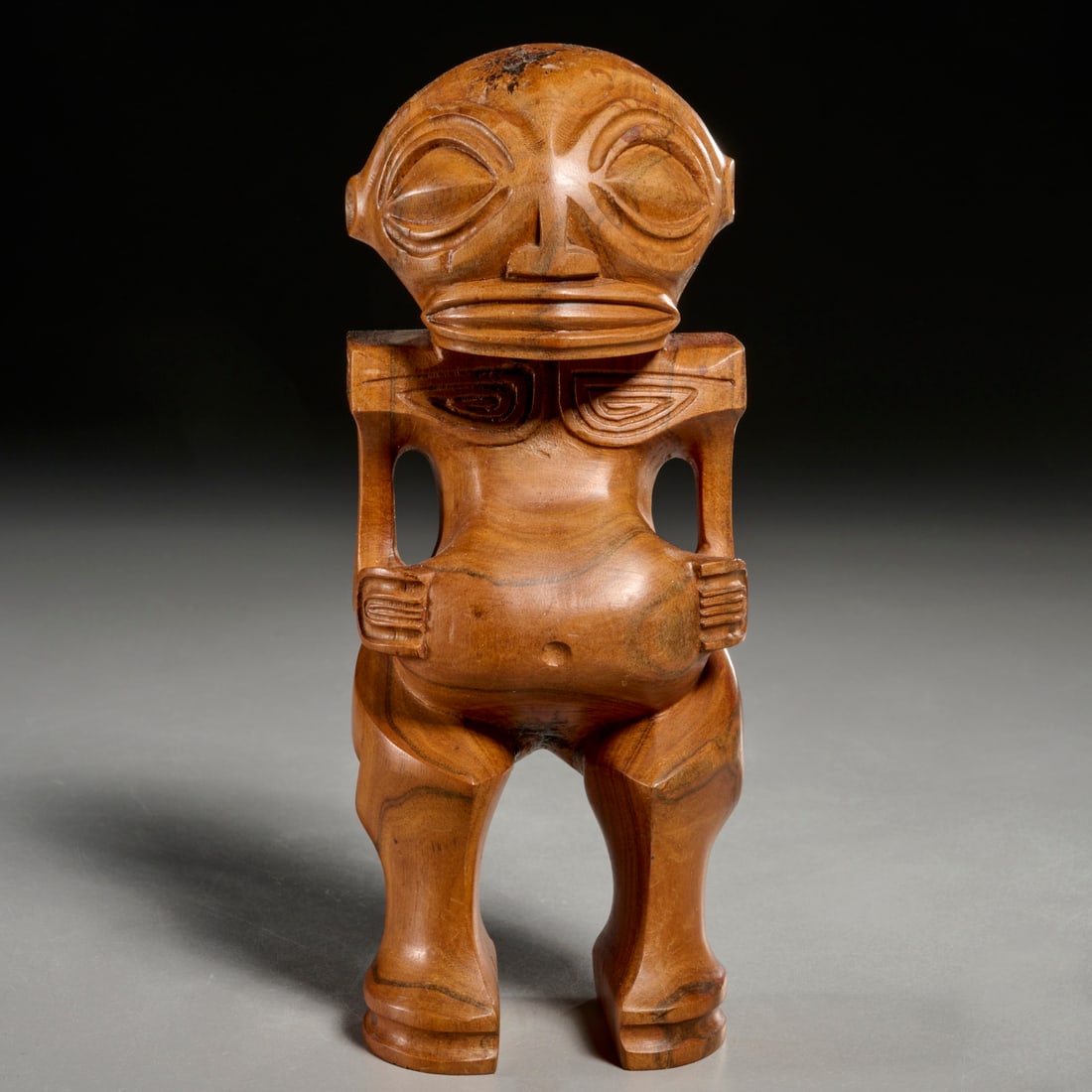 Pacific Islands, wooden Tiki figure: Pacific Islands, wooden Tiki figure, 20th c., Marquesas Islands, carved wood Tiki Ke'a, 7.75"h x 3"w x 3"d Provenance: A Private Collection: 26 East 91st Street, NYC