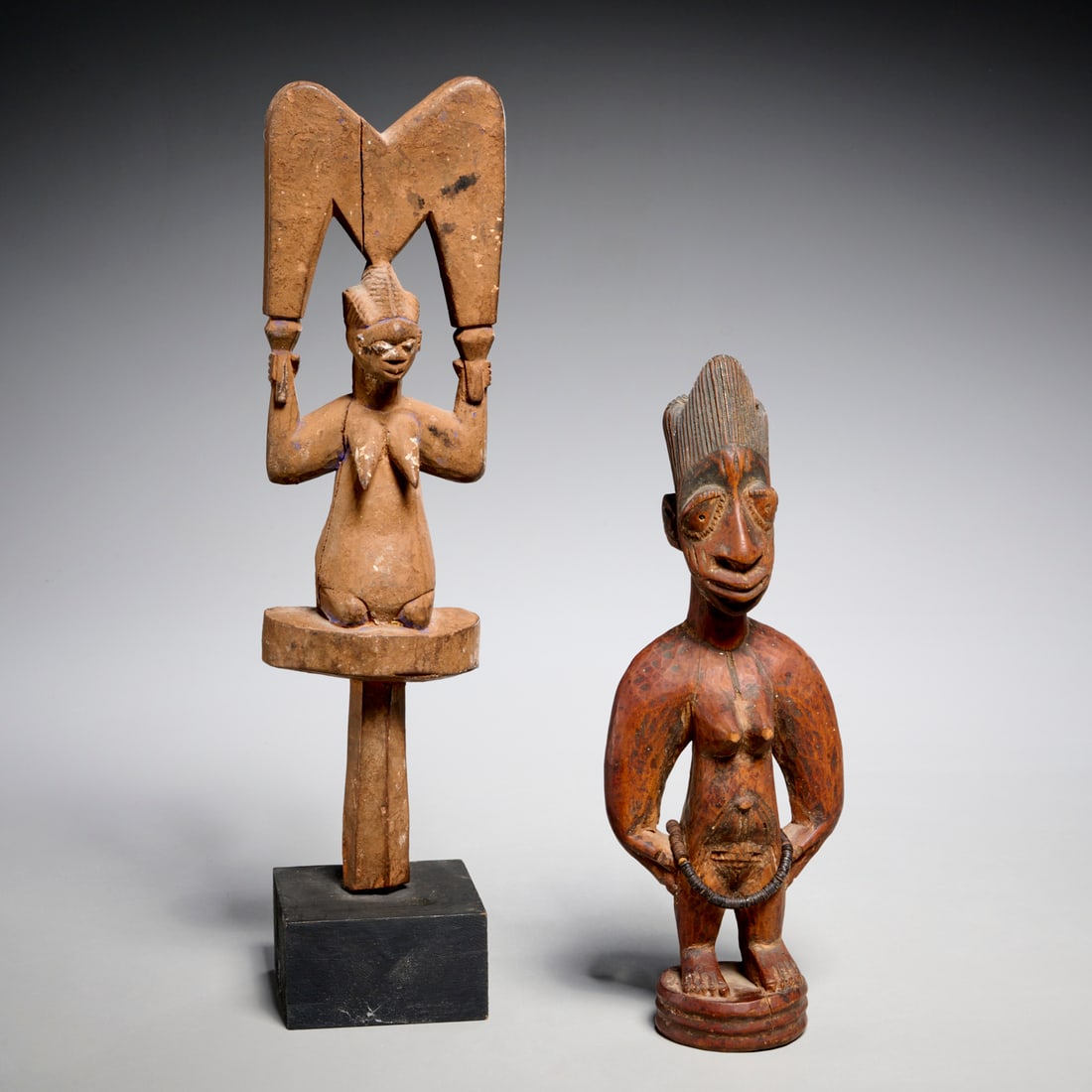 Yoruba People, carved figure and staff (1 of 6)