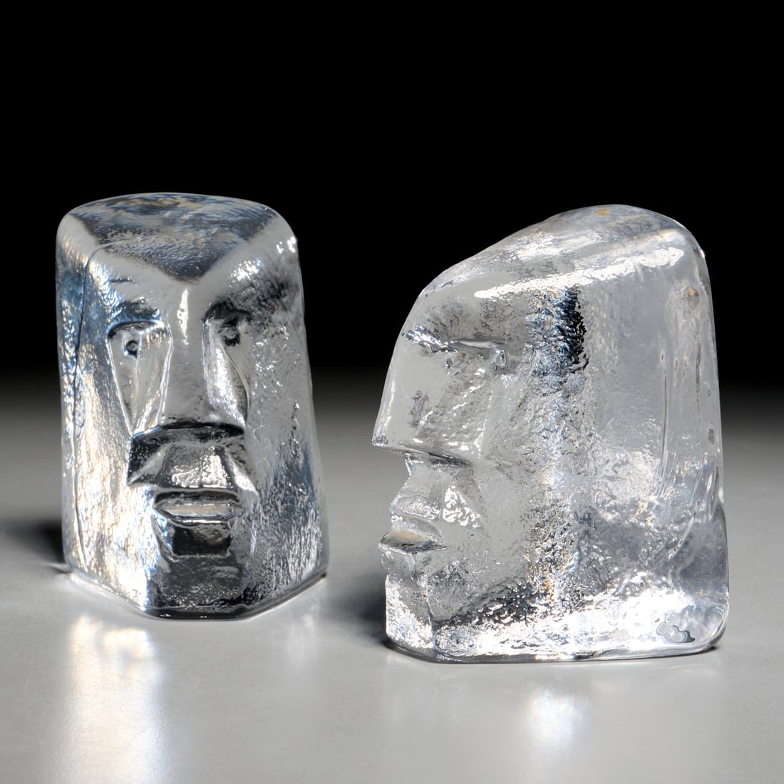 Erik Hoglund, pair glass face bookends (1 of 6)