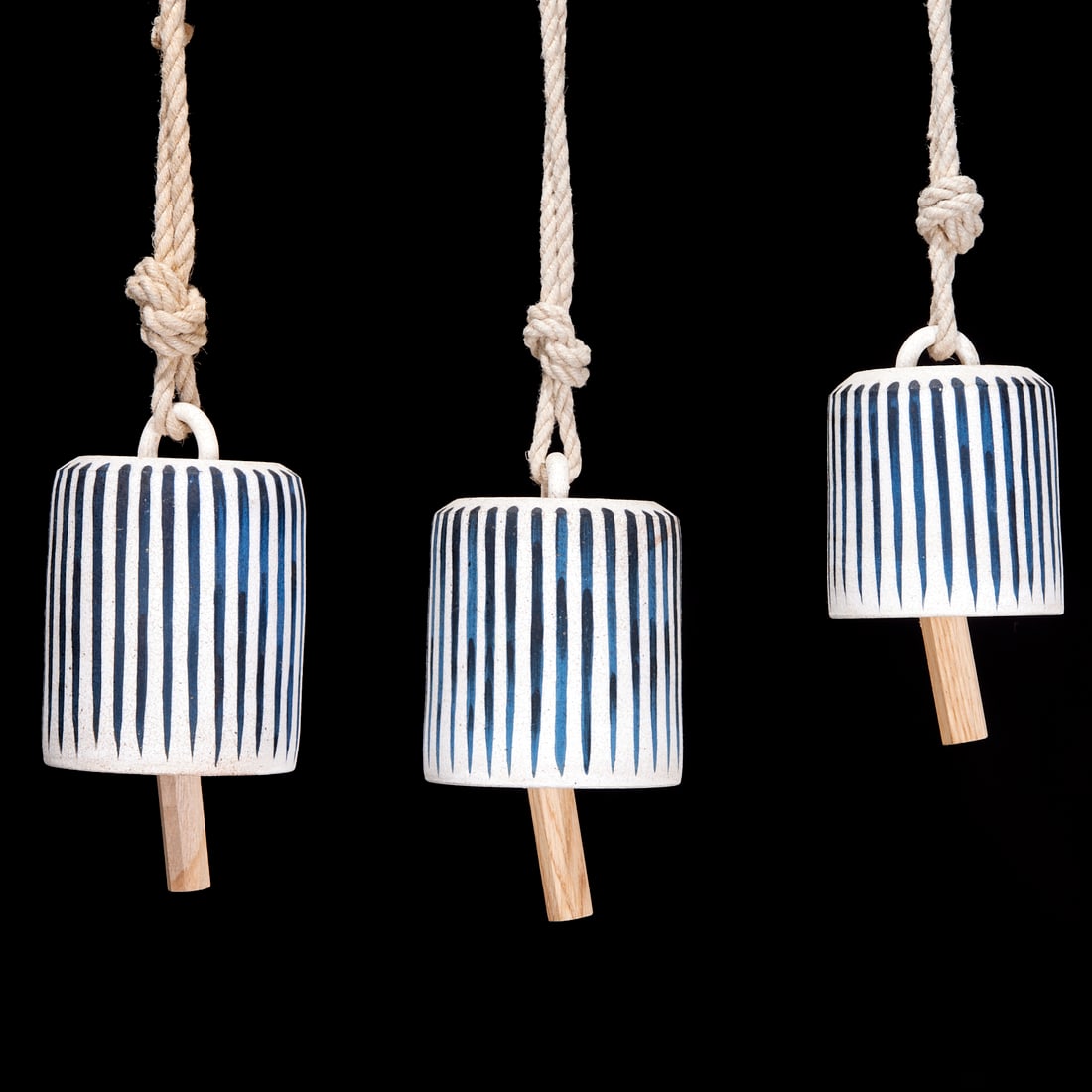 Mquan, (3) "Indigo Stripes" thrown bells (1 of 4)