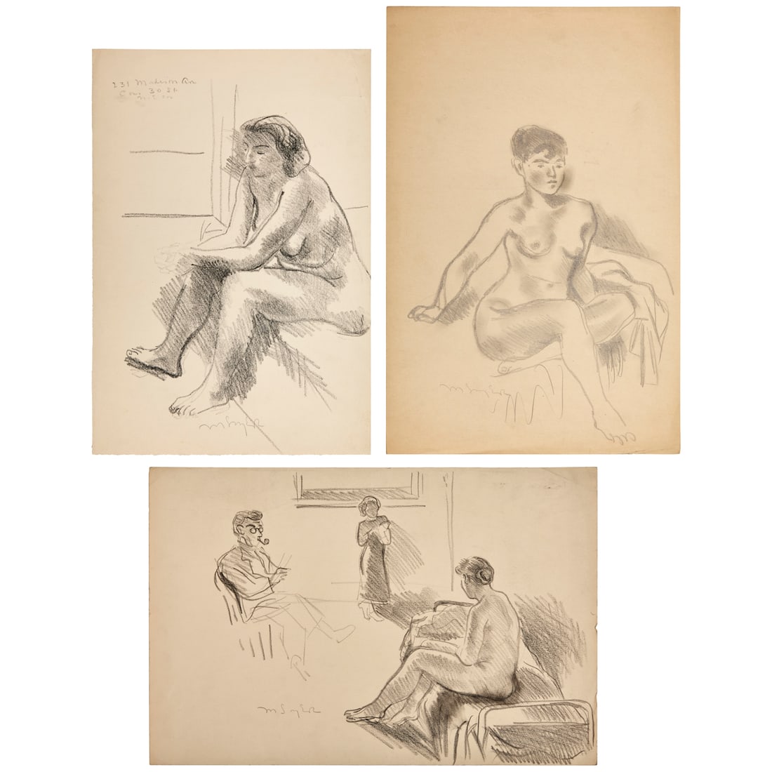 Moses Soyer, (3) drawings (1 of 10)
