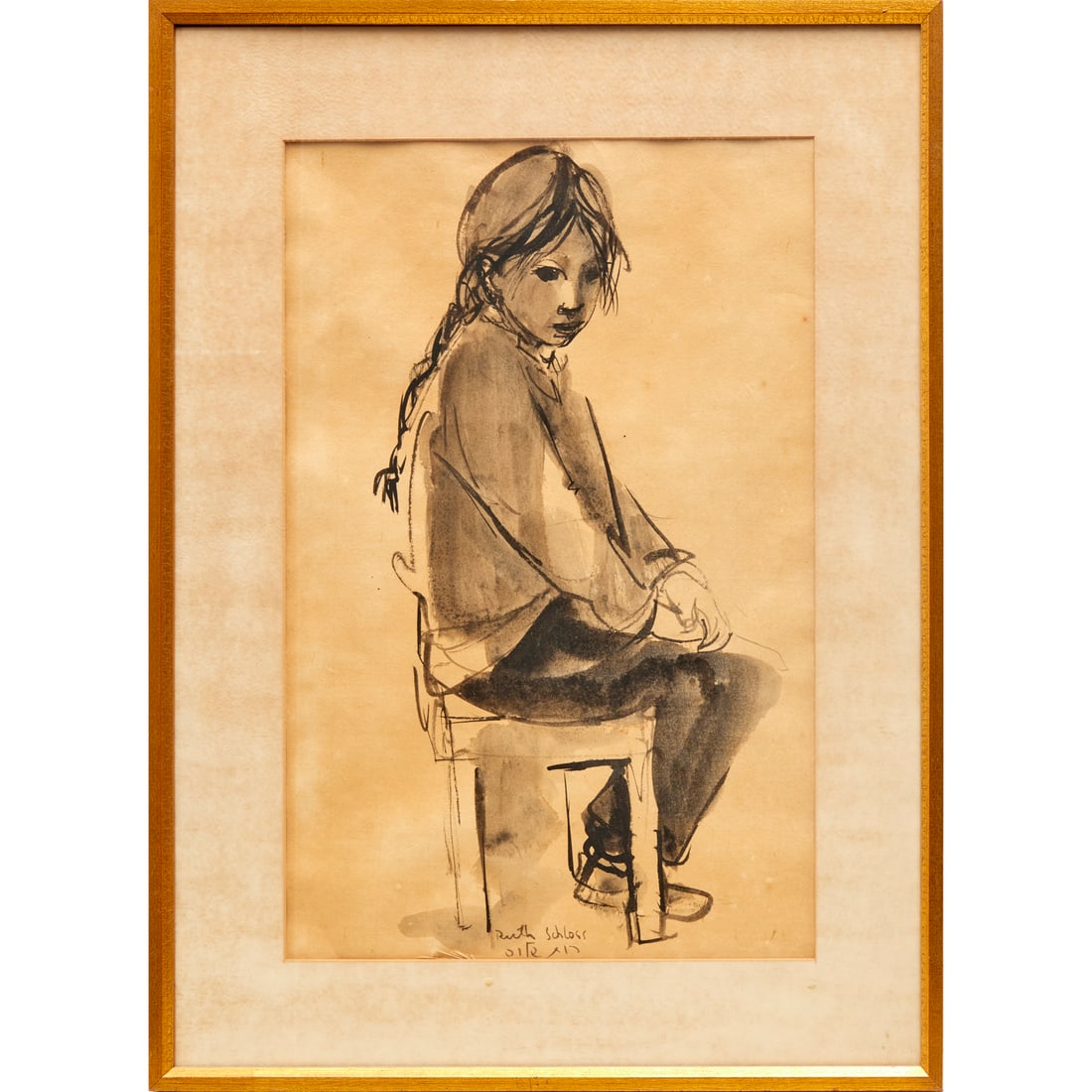 Ruth Schloss, ink and wash on paper (1 of 6)