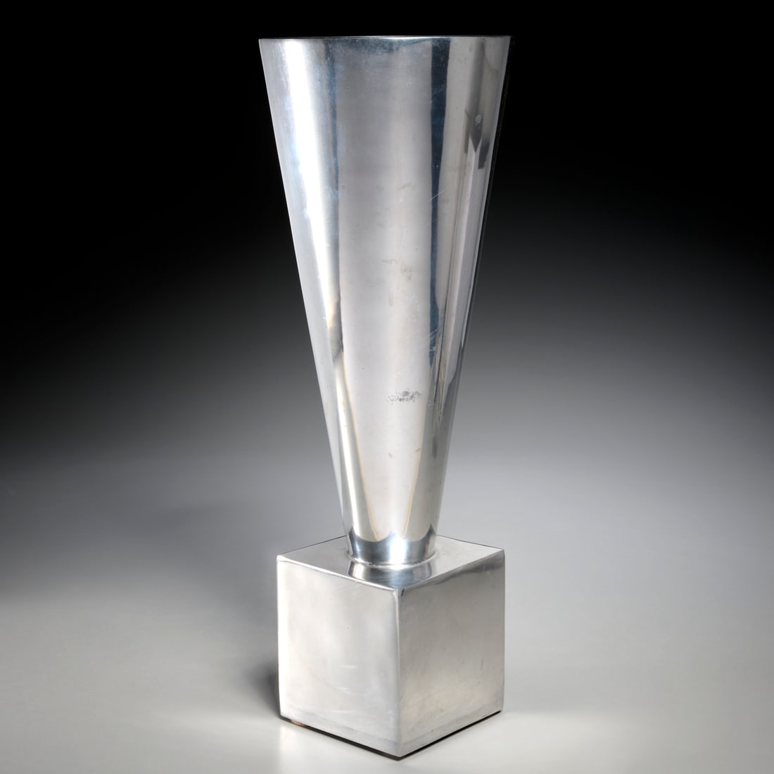 Philippe Starck style aluminum and pewter vase: Philippe Starck style aluminum and pewter vase, c. 1970, USA, AZ Cast Productions, marked underside, 20.75"h x 7.25"dia Provenance: A Private Collection: East Hampton, NY