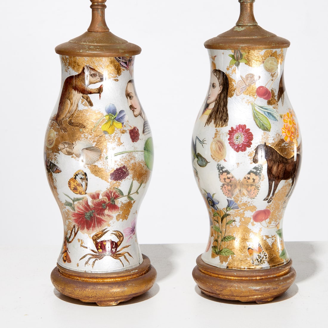 Pair John Derian style reverse decorated lamps (1 of 7)