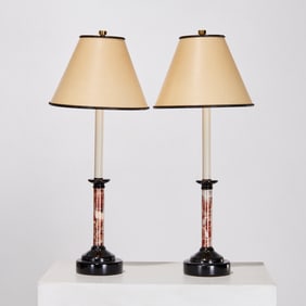 Pair vintage Faux Marble candlestick lamps
