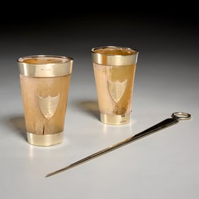 English sterling meat skewer and horn hunting cups