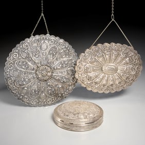 (2) Antique Ottoman silver mirrors and a box