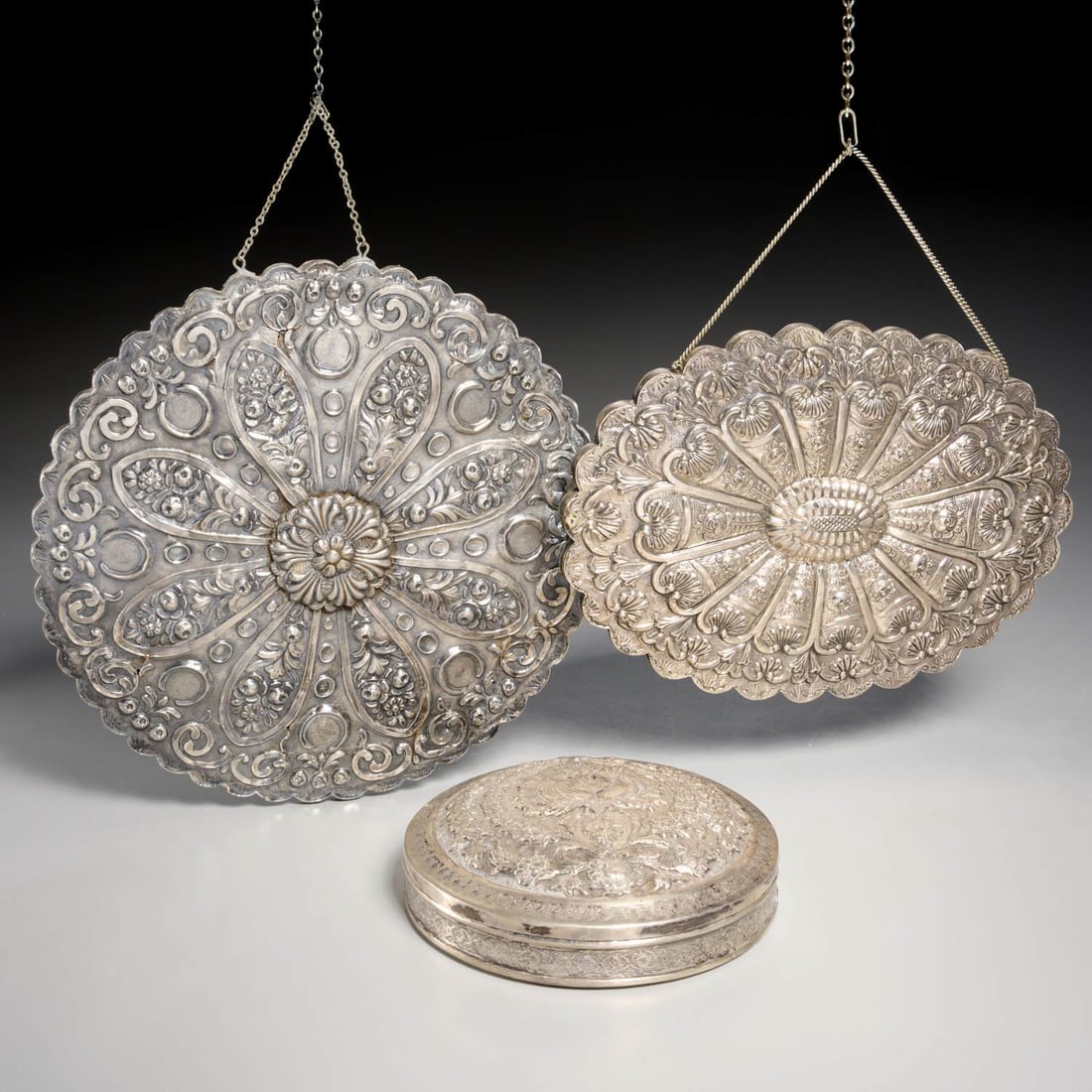 (2) Antique Ottoman silver mirrors and a box (1 of 10)