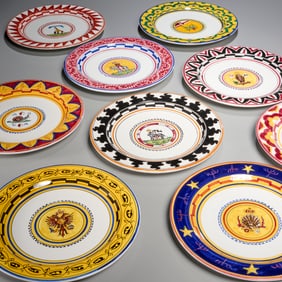 Contrades of Siena, (9) majolica plates