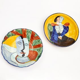 (2) Large Amora Mexican pottery chargers