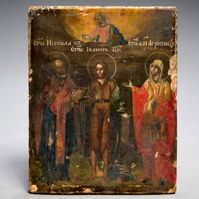 Antique Russian icon, small oil on panel