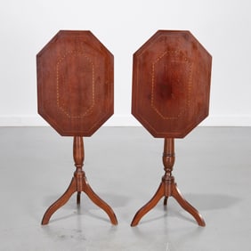 Pair Federal style mahogany tilt-top candlestands