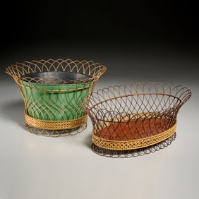 (2) Vintage French wire and toleware planters