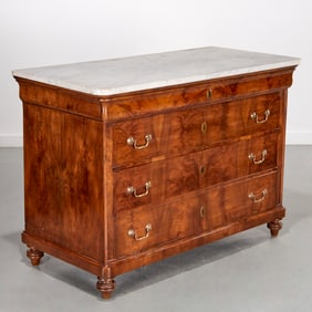 Louis Philippe figured walnut marble top commode