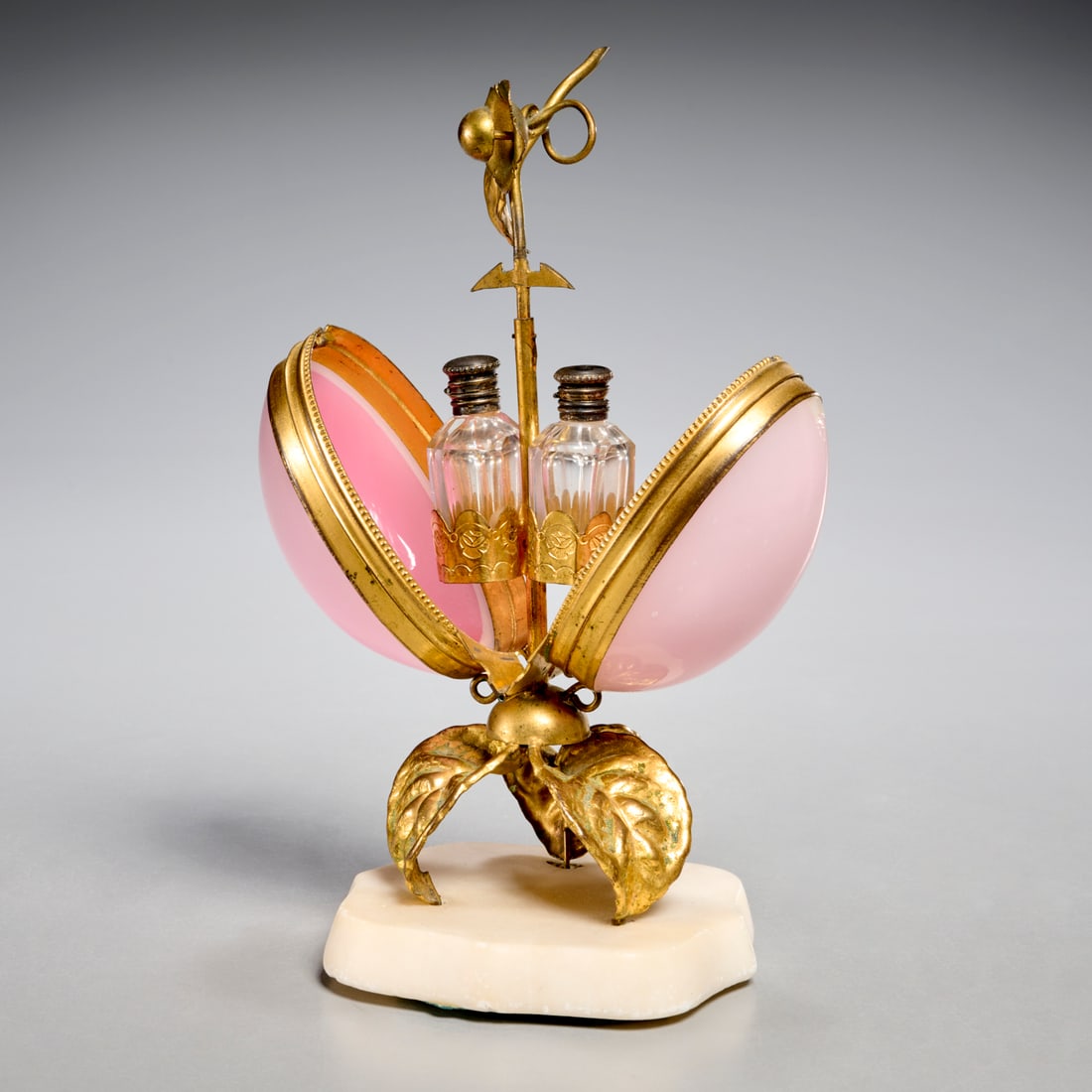 French pink opaline glass mechanical perfume caddy (1 of 7)
