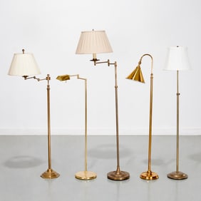 Group (5) adjustable brass floor lamps