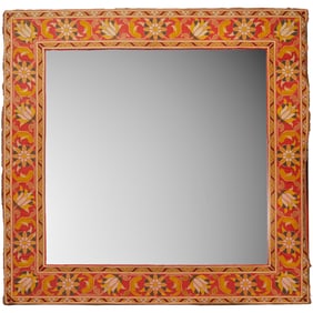 Large antique cross stitch tapestry frame mirror
