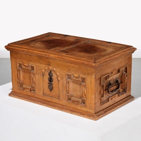 English Baroque paneled oak strongbox