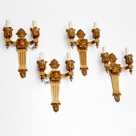 Set (4) Louis XIV style brass wall sconces