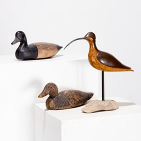 Vintage decoys & shore bird, incl. Morgan