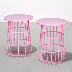 Pair Contemporary pink enameled garden tables