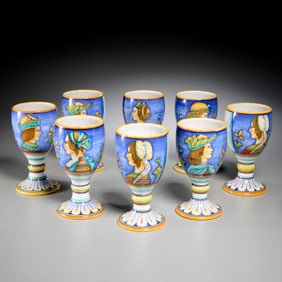 (8) Hand-painted Deruta goblets, Neiman Marcus