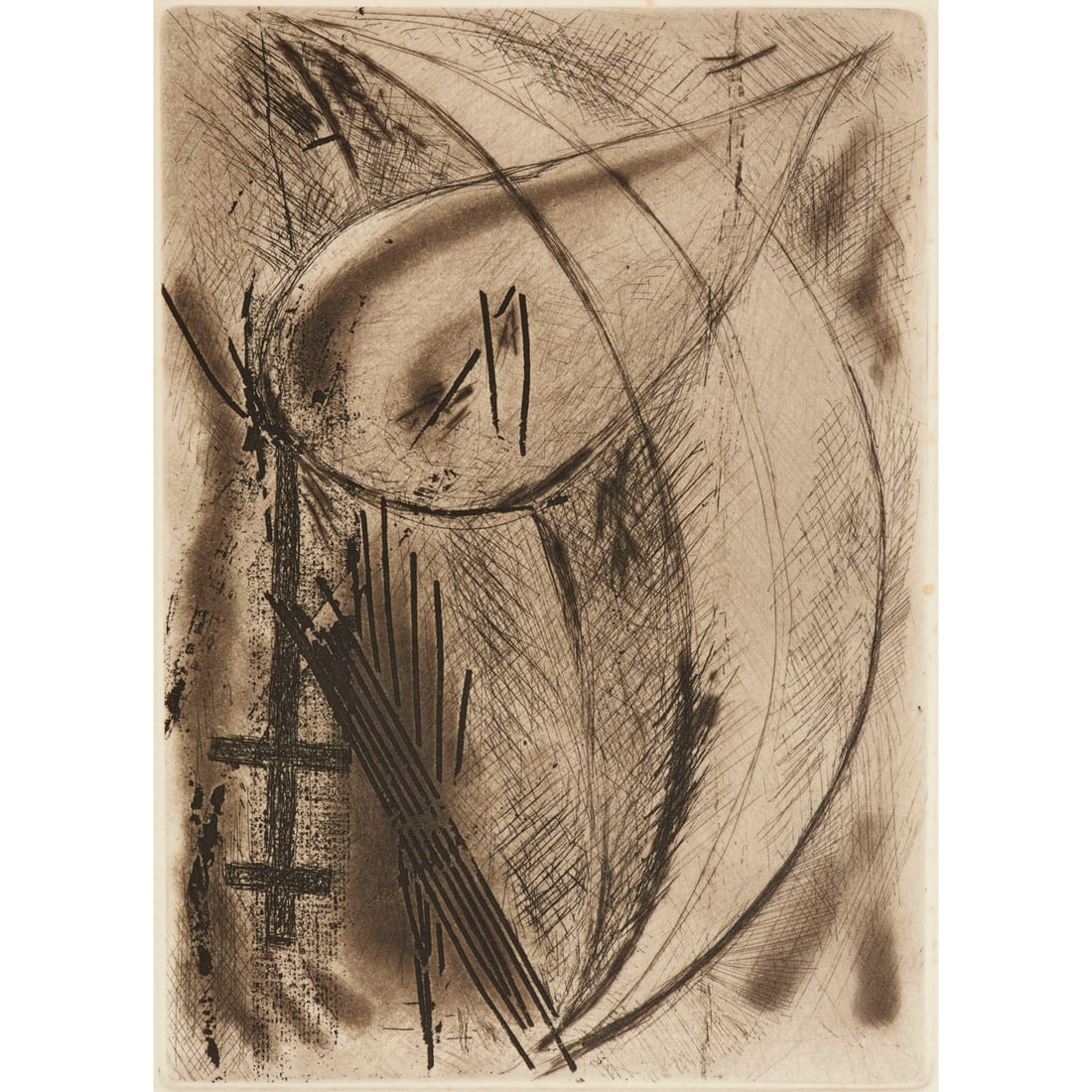 Bill Jensen, intaglio print, 1984: Bill Jensen, intaglio print, 1984, Bill Jensen (American, b. 1945), "Studio", intaglio on handmade HMP paper, pencil signed, dated and numbered 13/30 verso, published by Universal Limited Art Editions