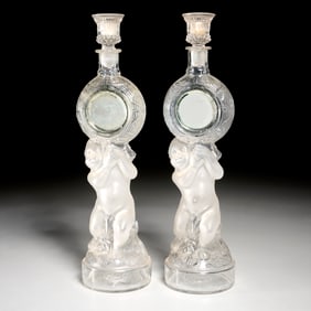 Pair Legras glass decanter candlesticks